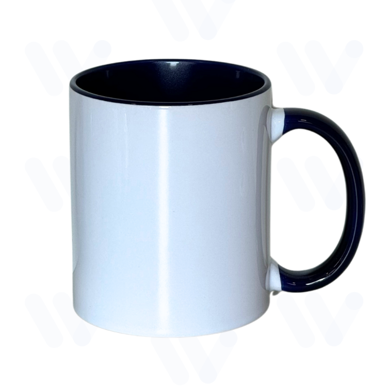 Caneca para Sublimação de Cerâmica Branca com Alça e Interior Azul Escuro – 325ml