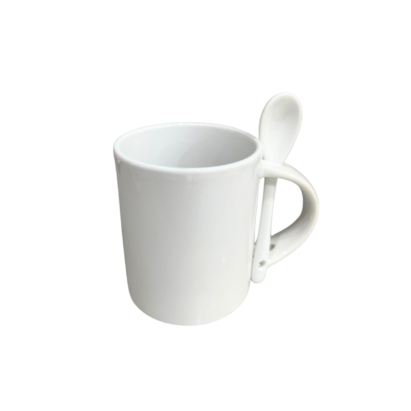 Caneca Reta Com Colher Para Sublimação Com Interior Branca – 325ml
