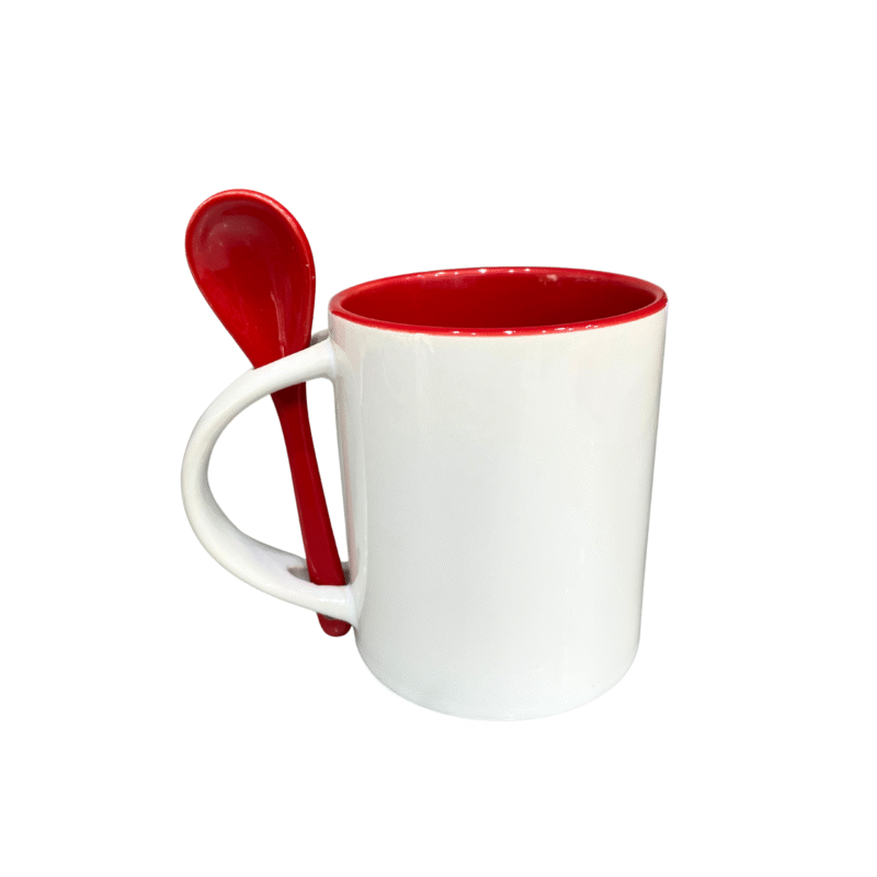 Caneca Reta Com Colher Para Sublimação Com Interior Vermelho – 325ml
