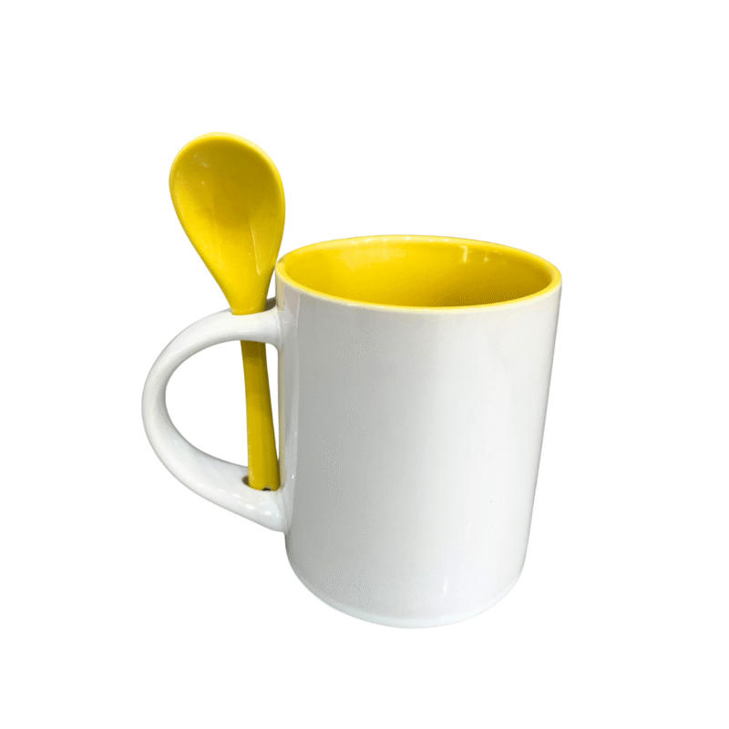 Caneca Reta Com Colher Para Sublimação Com Interior Amarelo – 325ml