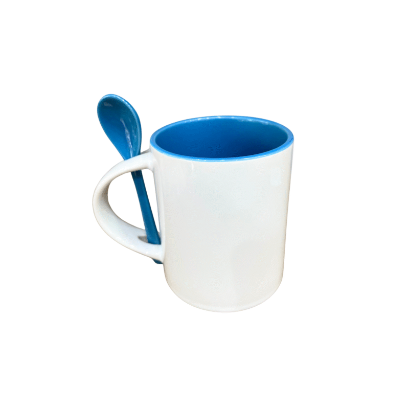 Caneca Reta Com Colher Para Sublimação Com Interior Azul - 325ml